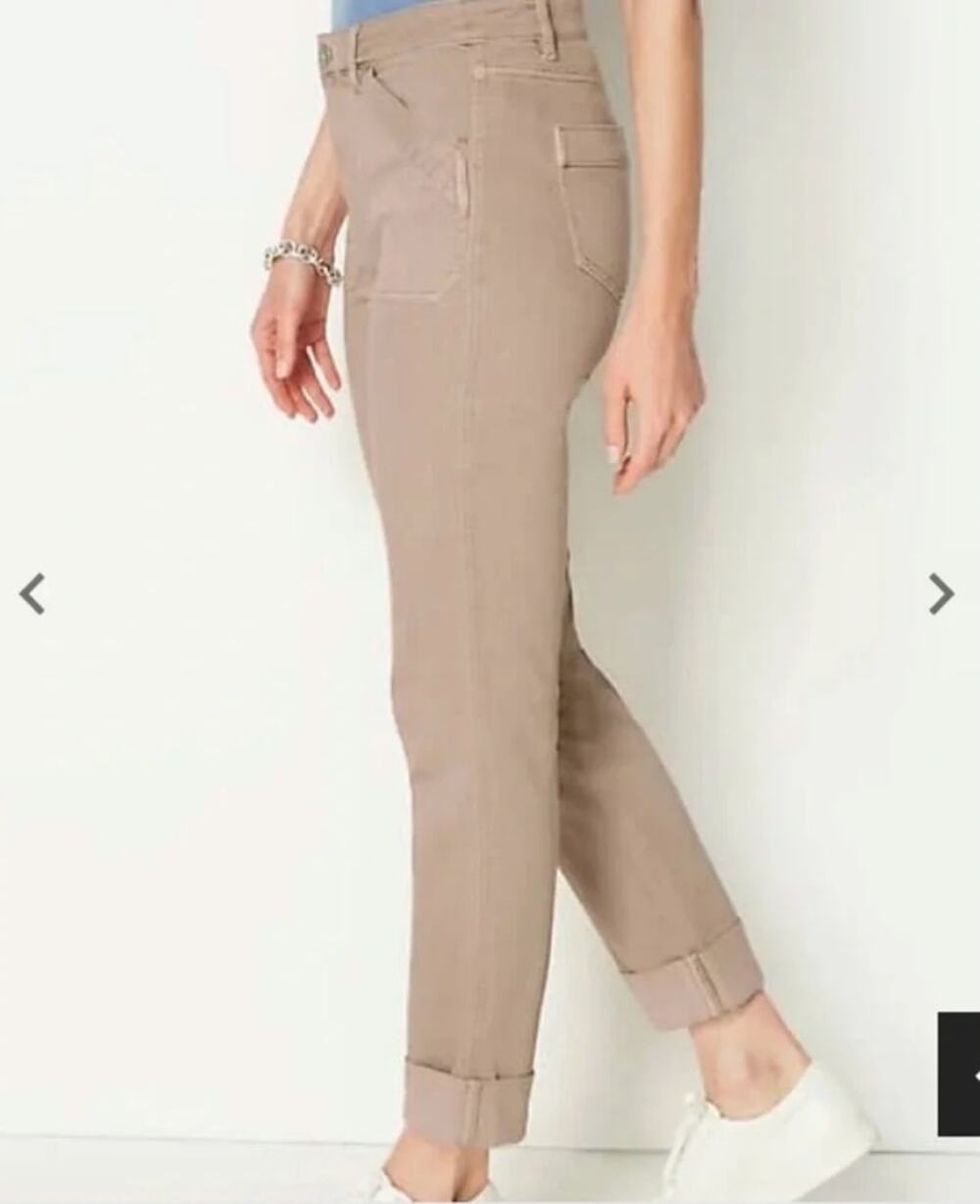 J. Jill High-Rise Patch Pocket Straight Leg Cuffed Jeans Tan Size 8
